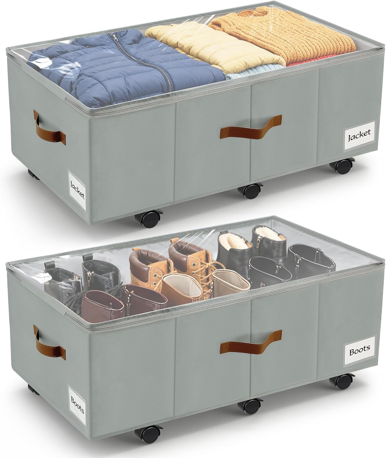 11 inch Under Bed Storage with Wheels, 2-Pack Underbed Storage Containers for College Dorms Bedrooms Organization, Foldable Under Bed Drawers for Comforters, Blankets, Clothes & Shoes, Grey