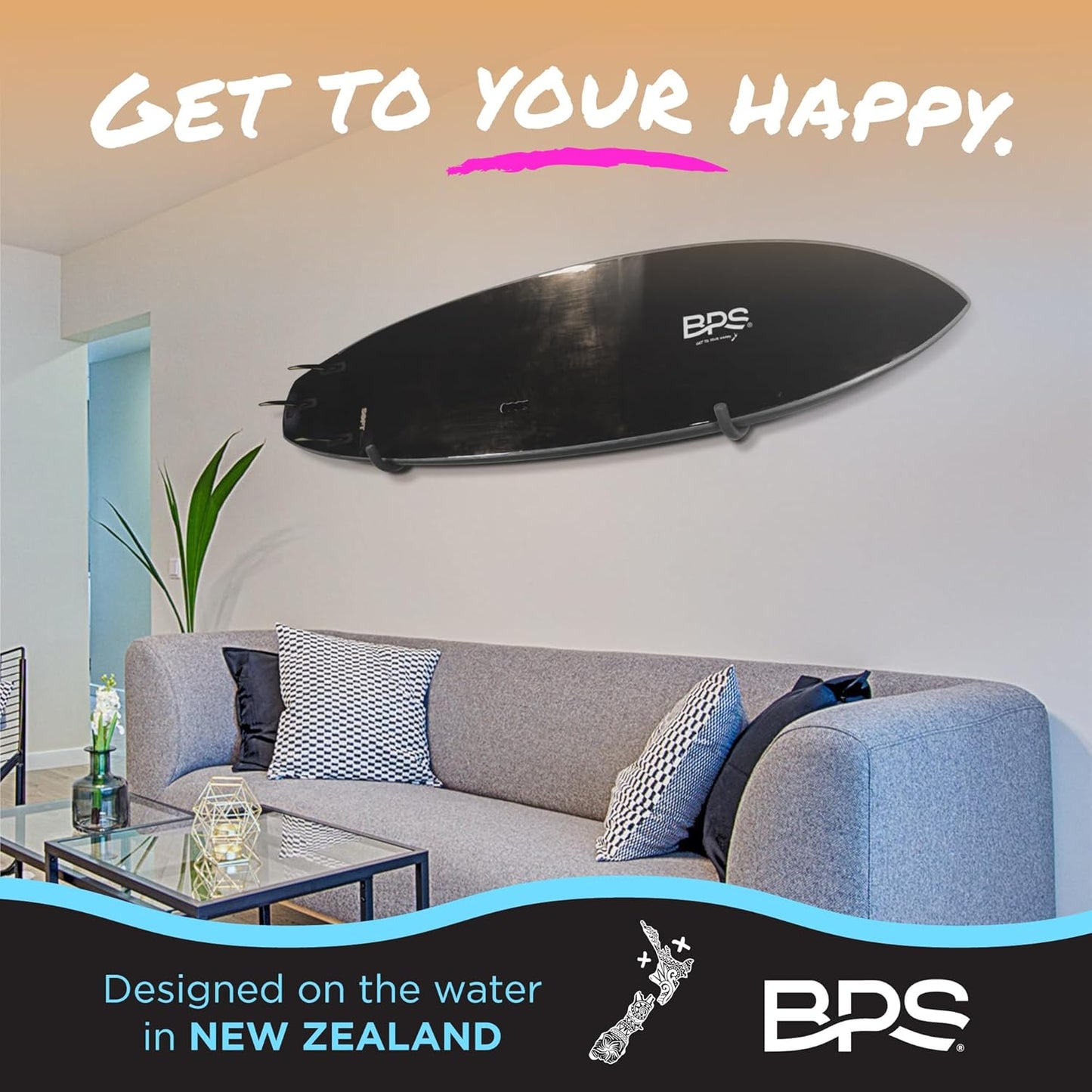 BPS Surfboard Wall Rack - Marine Grade Stainless Steel Soft Padding - Protection Board's Rail Home Garage - Easy Install Surf Board Wall Rack