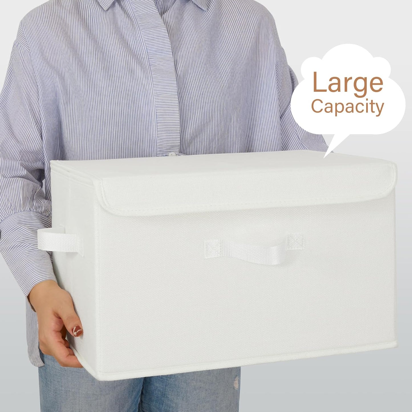 GRANNY SAYS Storage Bins with Lids, Fabric Storage Boxes, Closet Organizers and Storage, Ivory White, 2-Pack