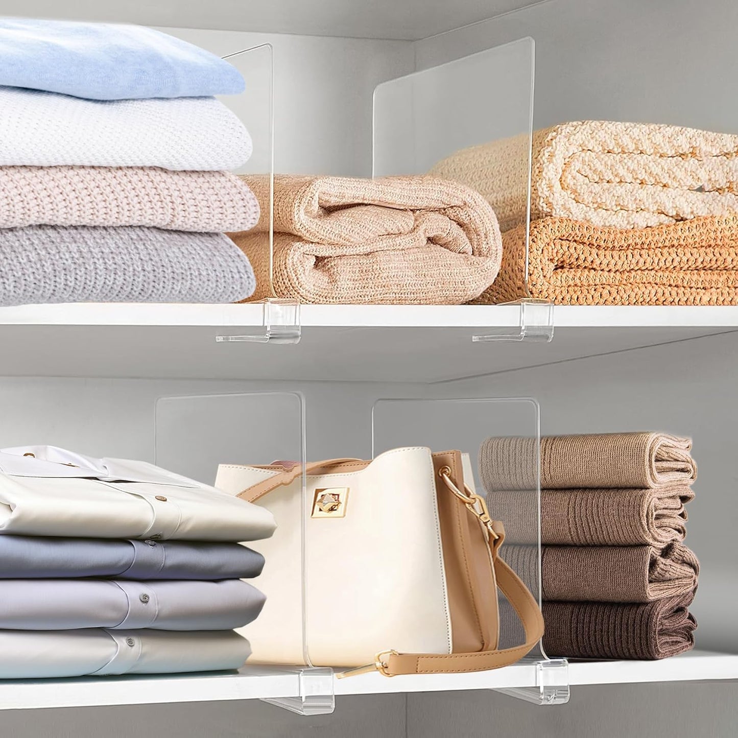 12 Inches Tall [Extra Tall Version] Shelf Dividers for Closet Organization and Storage, 8 Pack Purse Organizer for Closet Acrylic Bookshelf for Organization, Perfect for Sweater Shirts Handbags