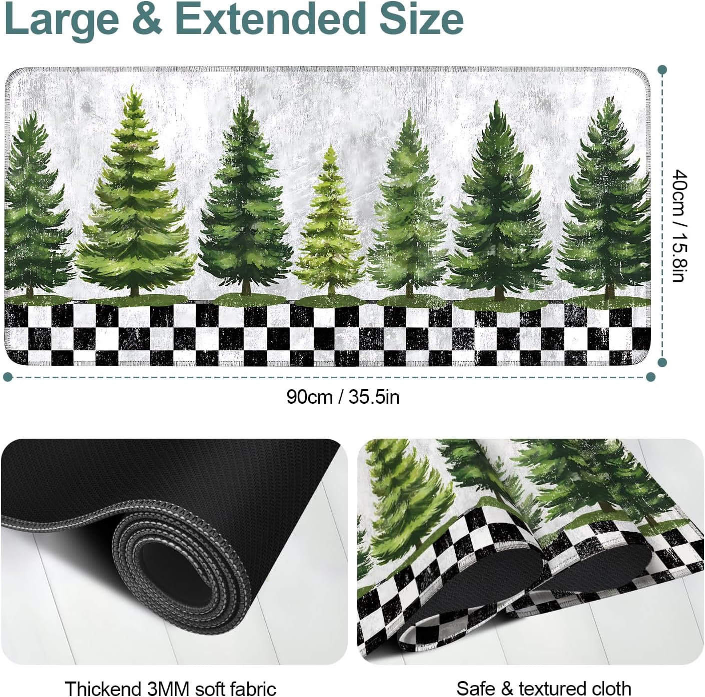 Christmas Tree Gaming Mouse Pad 35.4"x15.7"Desk Mat Anti-Slip Rubber Base & Durable Stitched Edges for Gamers Smooth Mouse Writing Surface for Desk Office/Home