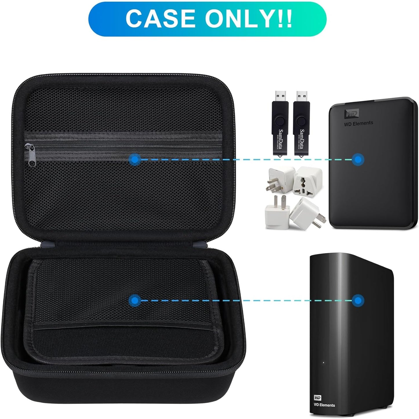 BOVKE Hard Drive Case for Seagate Expansion WD Elements My Book Desktop External Hard Drive HDD 6TB 8TB 10TB 12TB 14TB 16TB 18TB 22TB 24TB 26TB 28TB, 3.5 Inch Portable Desktop HDD Case, Black+Black