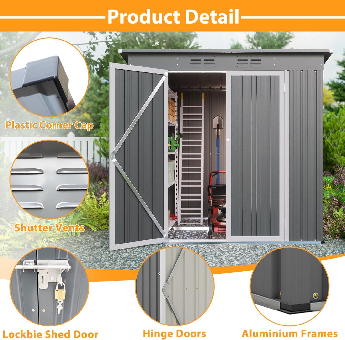4x6ft Metal Shed Outdoor Storage Shed,Metal Steel Utility Tool Shed Storage House with Double Lockable Doors and Air Vent for Backyard Garden Patio Lawn Gray