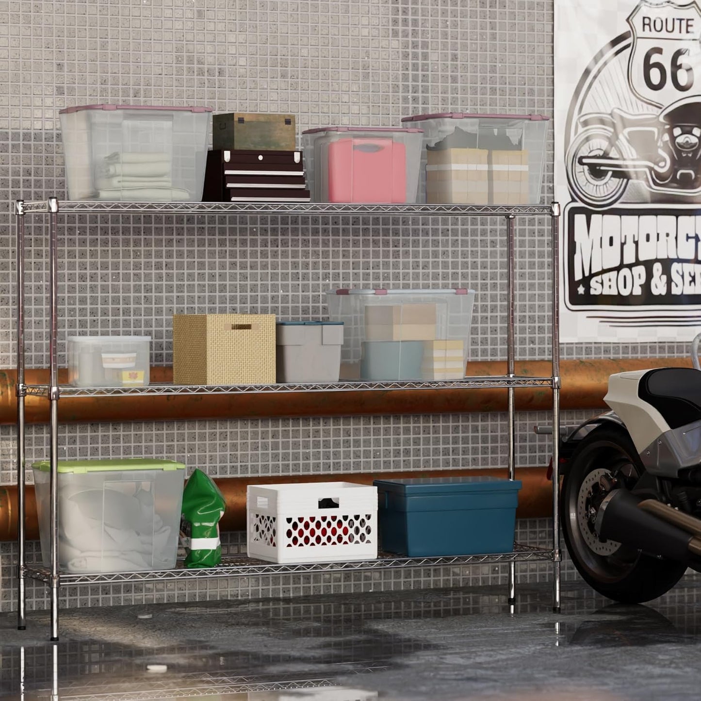 14" Deep x 72" Wide x 54" Height Wire Shelving Kit | 3-Tier | NSF Commercial Storage Rack Unit