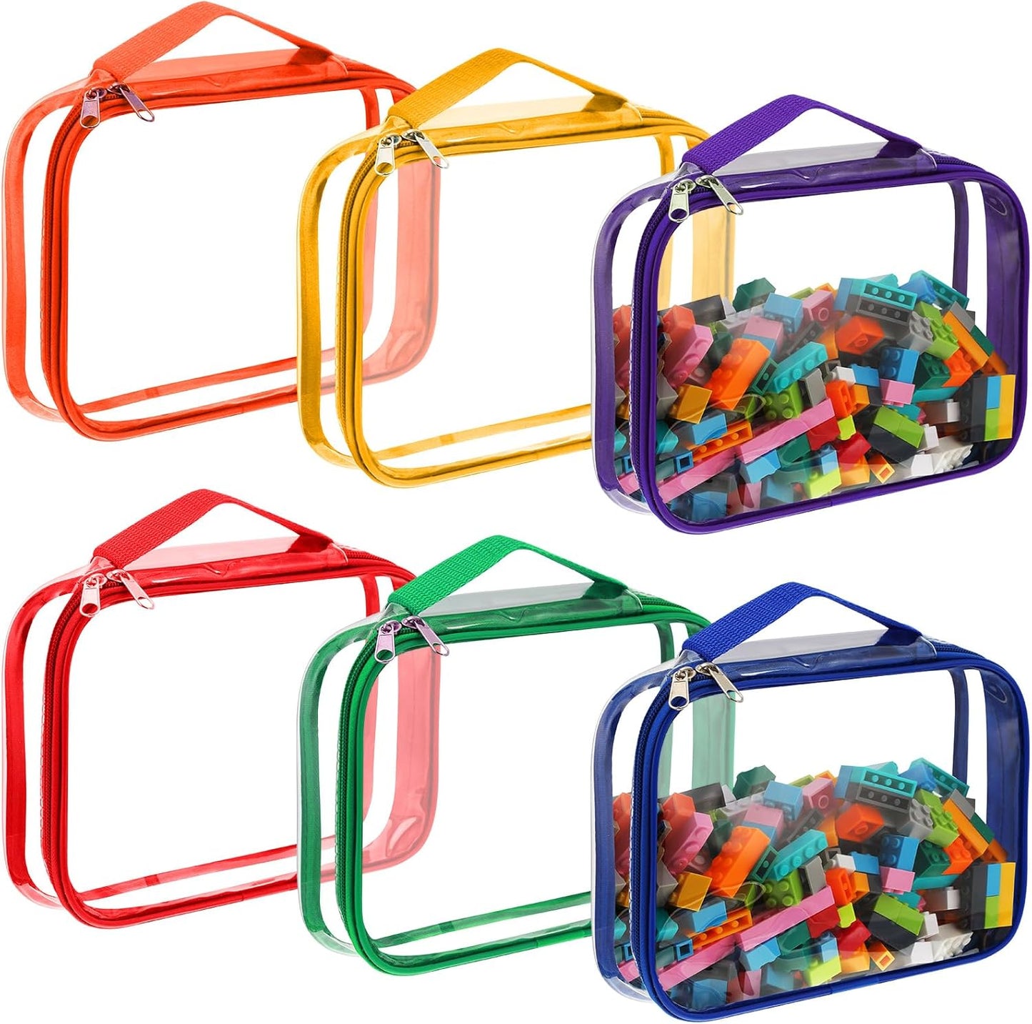 Sanwuta 6 Packs Toy Storage Bags, PVC Organizing Case Bags with Zipper, Waterproof Toy Container for Board Games, Building Blocks, Puzzles, Small Toys and Kids Books(Small,Bright Color)