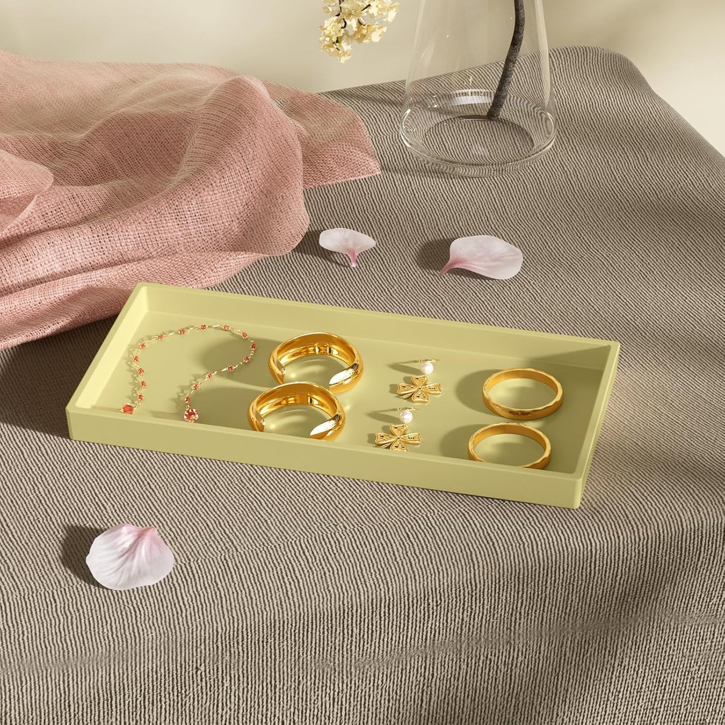 Vanity and Bathroom Tray, 9.8" ABS Countertop Organizer,Waterproof Vanity Tray for Toilet Tank,Perfume,Soap,Keys,Bathroom Accessories,Kitchen and Bath Trays,Non Slip Small Trays,Gold