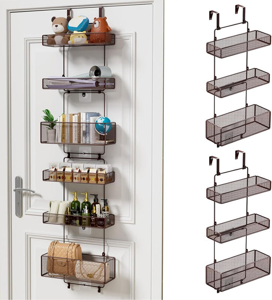 HapiRm Over Door Organizer Storage - Separable Door Organizer Hanging with 6 Metal Large Capacity Baskets for Bathroom Bedroom Kitchen Pantry Closet (Brown)