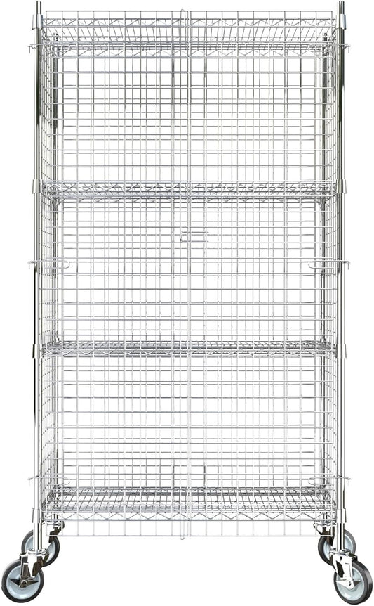 18"x36"x70" Metal Wire Chrome Security Heavy Duty Commercial NSF Certified Storage Unit | Mobile Wire Security Cage Kit