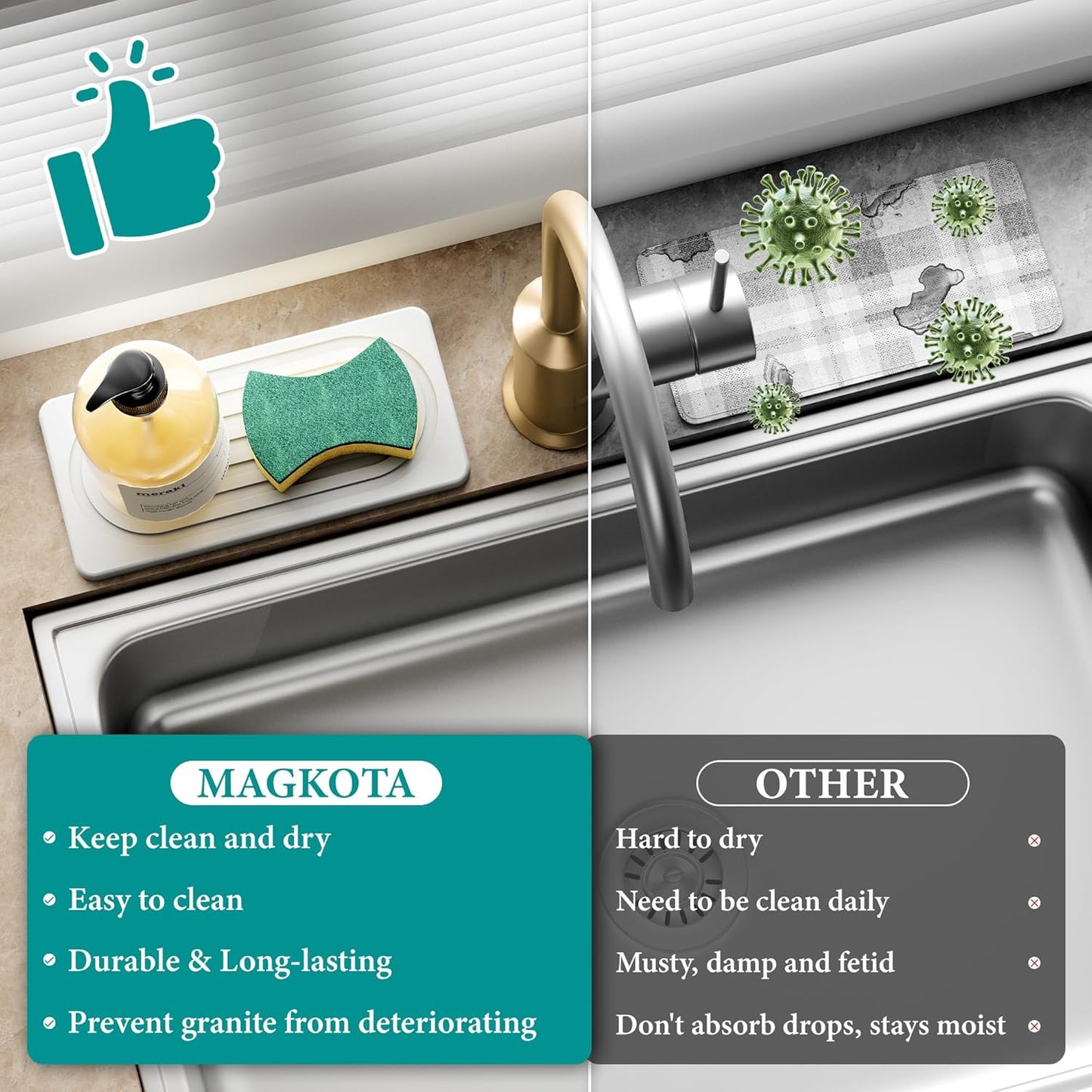 2 PCS Water Absorbing Stone Tray for Sink, Quick Drying Diatomite Bathroom Tray Countertop, Stone Drying Mat for Kitchen Counter Faucet, Soap Dish Dispenser Vanity Organizer, White-A-8.3" x 4"