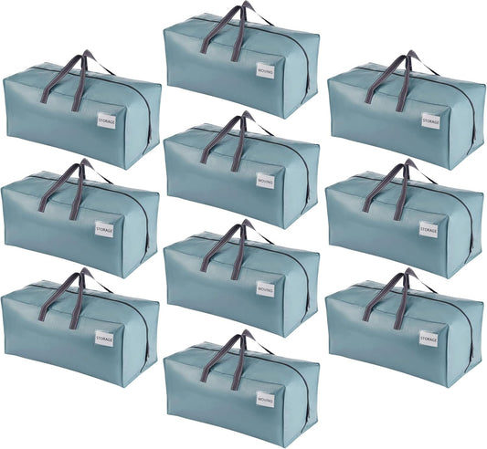 VENO 10 Pack Moving Bags w/Backpack Straps, Heavy Duty, Moving Boxes Alternative, Packing Supplies, Large Storage Totes for Dorm Room Essentials with Zipper for Clothes (Shiny Light Blue, 10 Pack)
