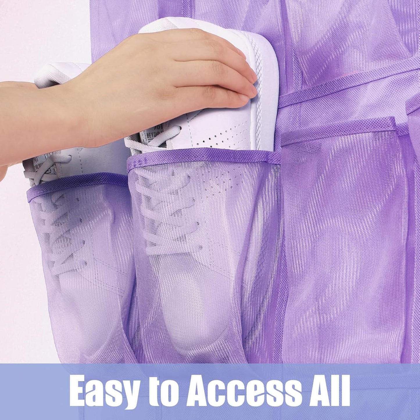 Tiblue Over The Door Shoe Organizer - 35 Mesh Pockets, Hanging Shoe Rack & Holder For Sneakers, Women's High Heels, Lavender