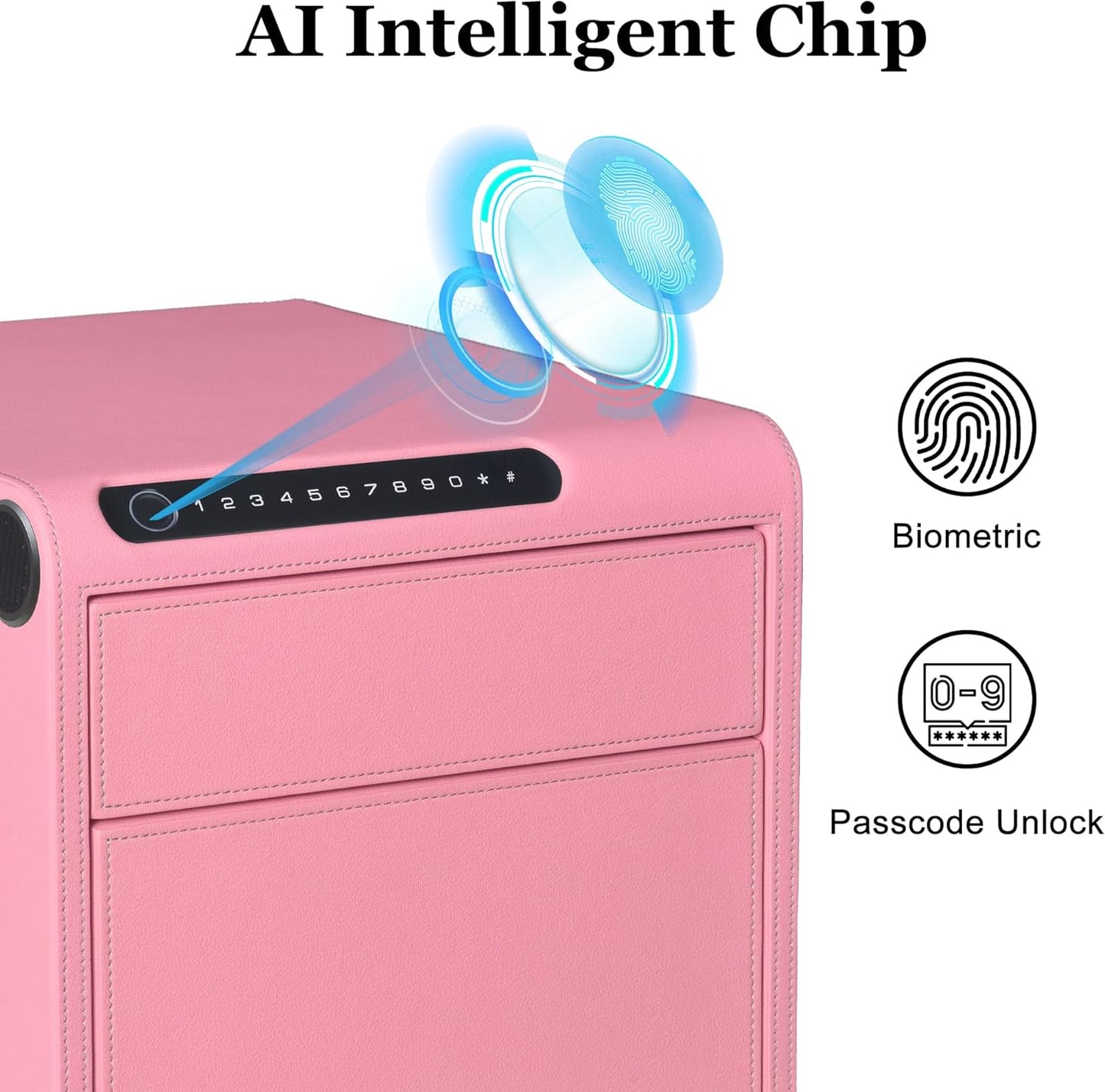 Biometric Fingerprint safe, Slide-Away Handgun Safe for Pistols, Leather Wrapped Jewelry Storage Safe, Drawer Safe for Home,Digital Keypad & Quick-Access Drawer (Pink-2 Drawer)
