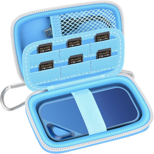 Case Compatible with SanDisk 1TB 2TB 4TB 500GB 8TB for SanDisk Extreme PRO Portable SSD External Hard Drive, Memory Card SD SDXC SDHC Card Storage Holder Organizer (Box Only)(Lightblue)