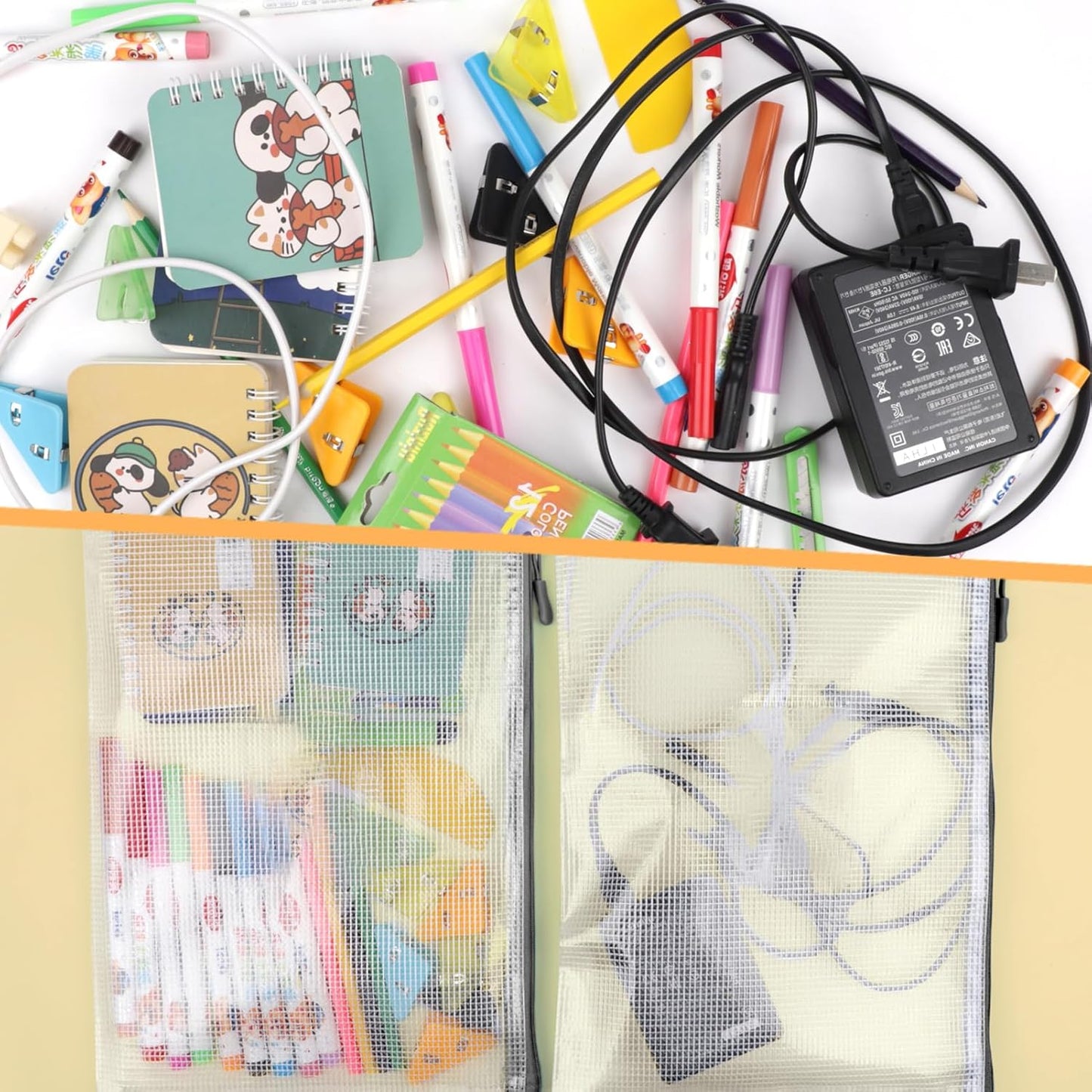 24 Pack A4 Mesh zipper pouch bags, Storage Bags, File Bags for Classroom Organization, Zipper Pouches of office supplies, Puzzles, Board Game Storage（Black）