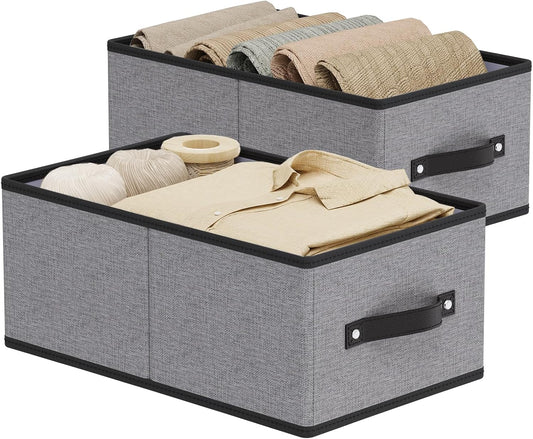 Foldable Clothing Storage Baskets, 16.1 × 9.8 × 6.5 Inch Drawer Organizers with Handles, Storage Bins for Shelves, Gray, Large, 2-Pack