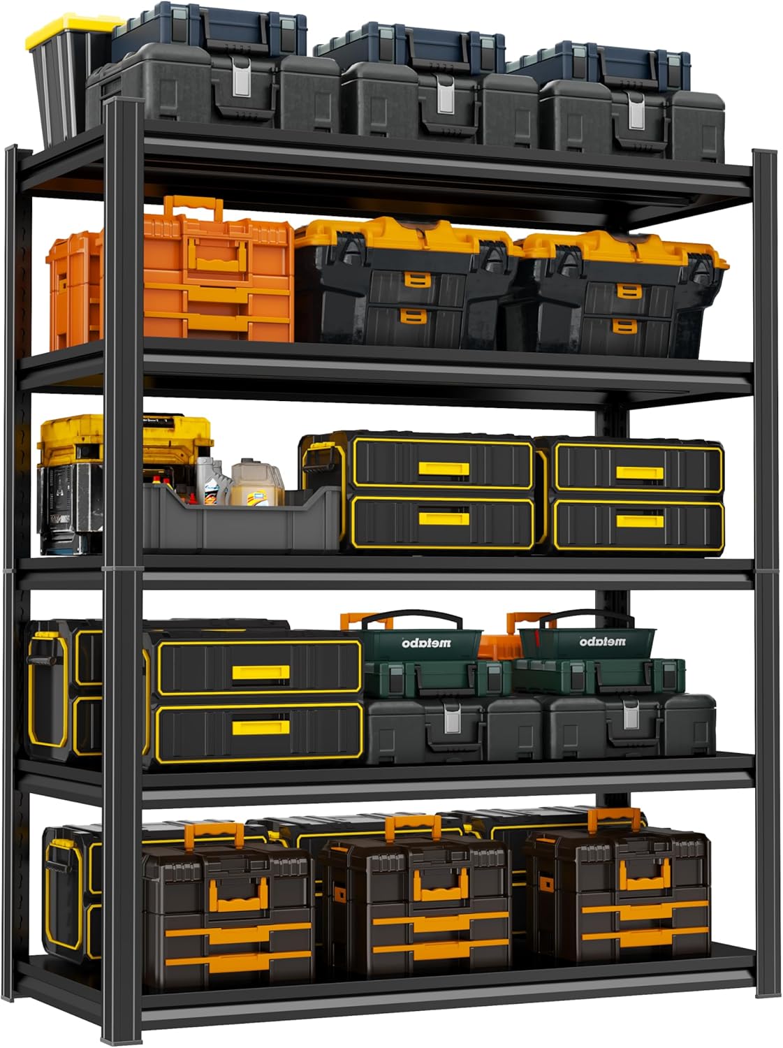 Storage Shelves, Garage Metal Shelving Unit, Adjustable, Double-Layer Column with Reinforced Ribs, Heavy-Duty, Capable of Bearing 3000 lbs, Suitable for Garage, Warehouse, Kitchen Storage