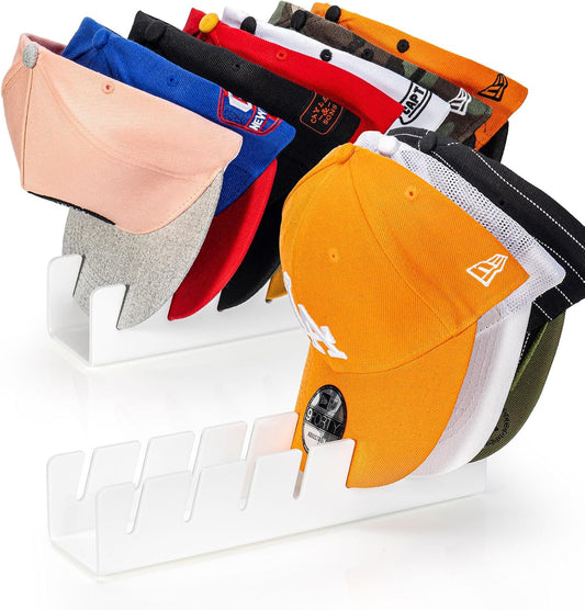 HAYVAN Hat Organizer for Baseball Caps 2024 New 2 PCS, No Install Acrylic Hat Holder for 14 Baseball Caps for Bedroom, Closet, Dresser (White)
