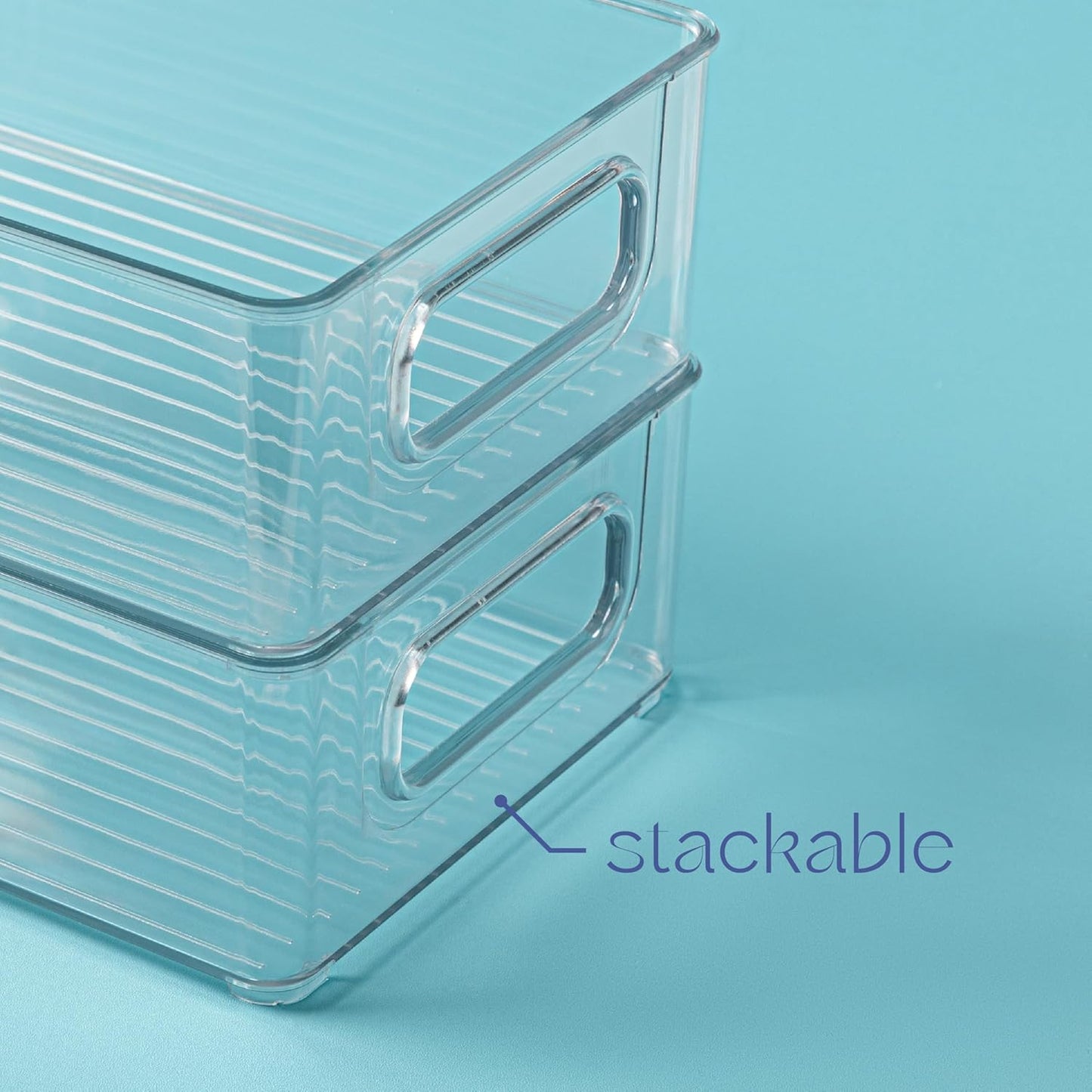 primebox 2 Pack Clear Plastic Organizing Container with Integraged Handles for Home Organization for Kitchen, Pantry, Fridge, Freezer, Cabinet,Bathroom, Playroom, Stackable. 10"x6"x3"