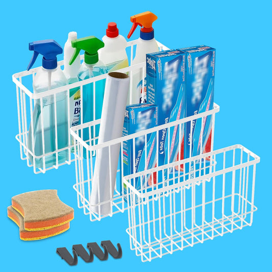 Cabinet Door Organizer 3Pcs, Foil and Plastic Wrap Organizer with 2 Sponges, Cabinet Door Storage with 3 Caddy Adhesive, for Aluminum Foil, Plastic Wrap, Wool Dryer Balls, White,(Small, Medium, Large)