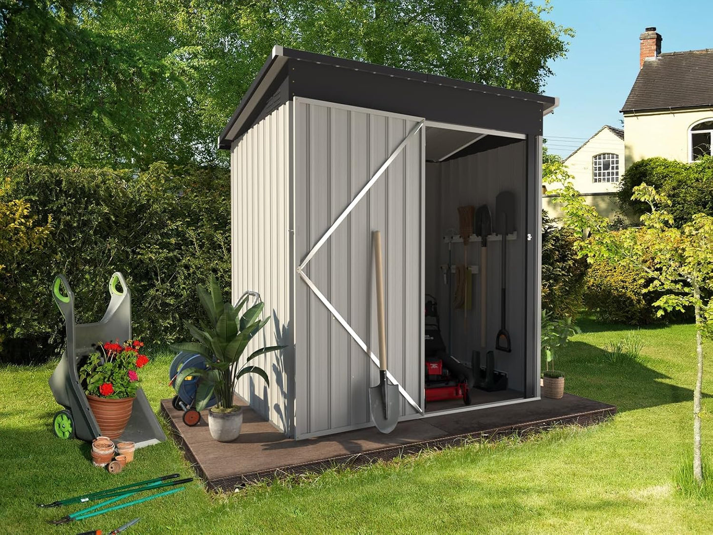 AECOJOY 5' x 3' Shed, Small Metal Sheds & Outdoor Storage Clearance 3x5, Small Metal Shed with Lockable Door, Utility and Tool Storage for Garden, Backyard, Patio, Outside use in White