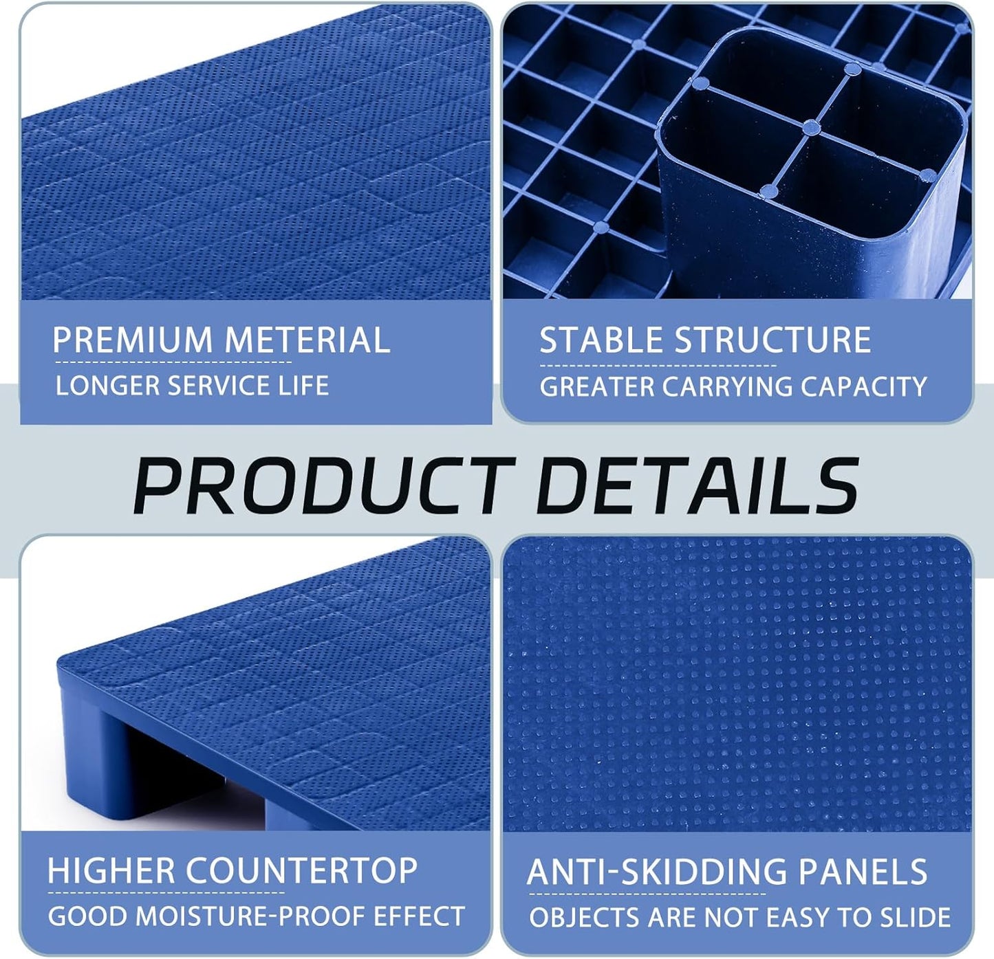 2 Pcs Plastic Pallet for Basement Storage Easy Stack Lightweight Floor Pallet Display Flooring Room Supermarket Christmas, Support up to 2000 Lbs (31.5'' L X 24'' W X 4.7'' H,Blue)