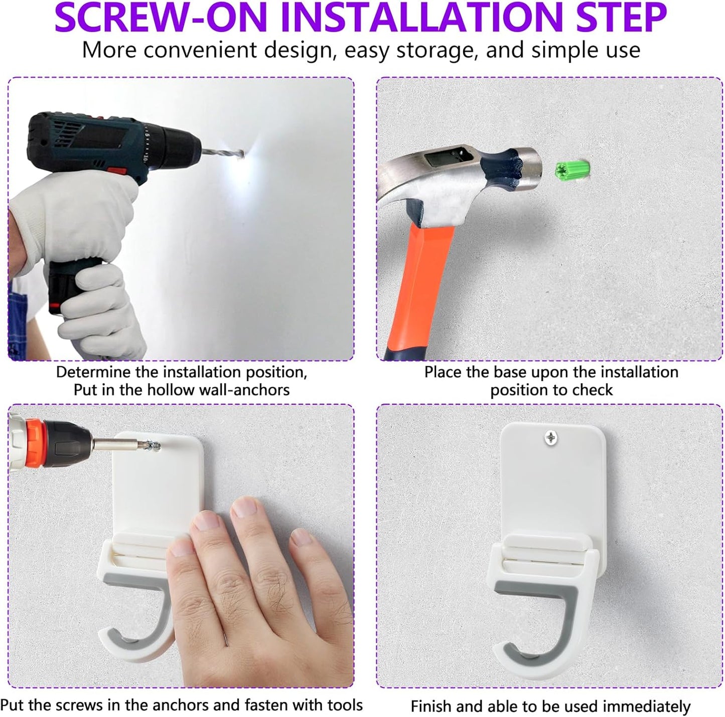 Broom and Mop Holder Wall Mount, Heavy Duty Screw Drilling Gripper Rack Supports up to 10 lb for Kitchen, Laundry Room, Garage, and Garden Storag (8, White)