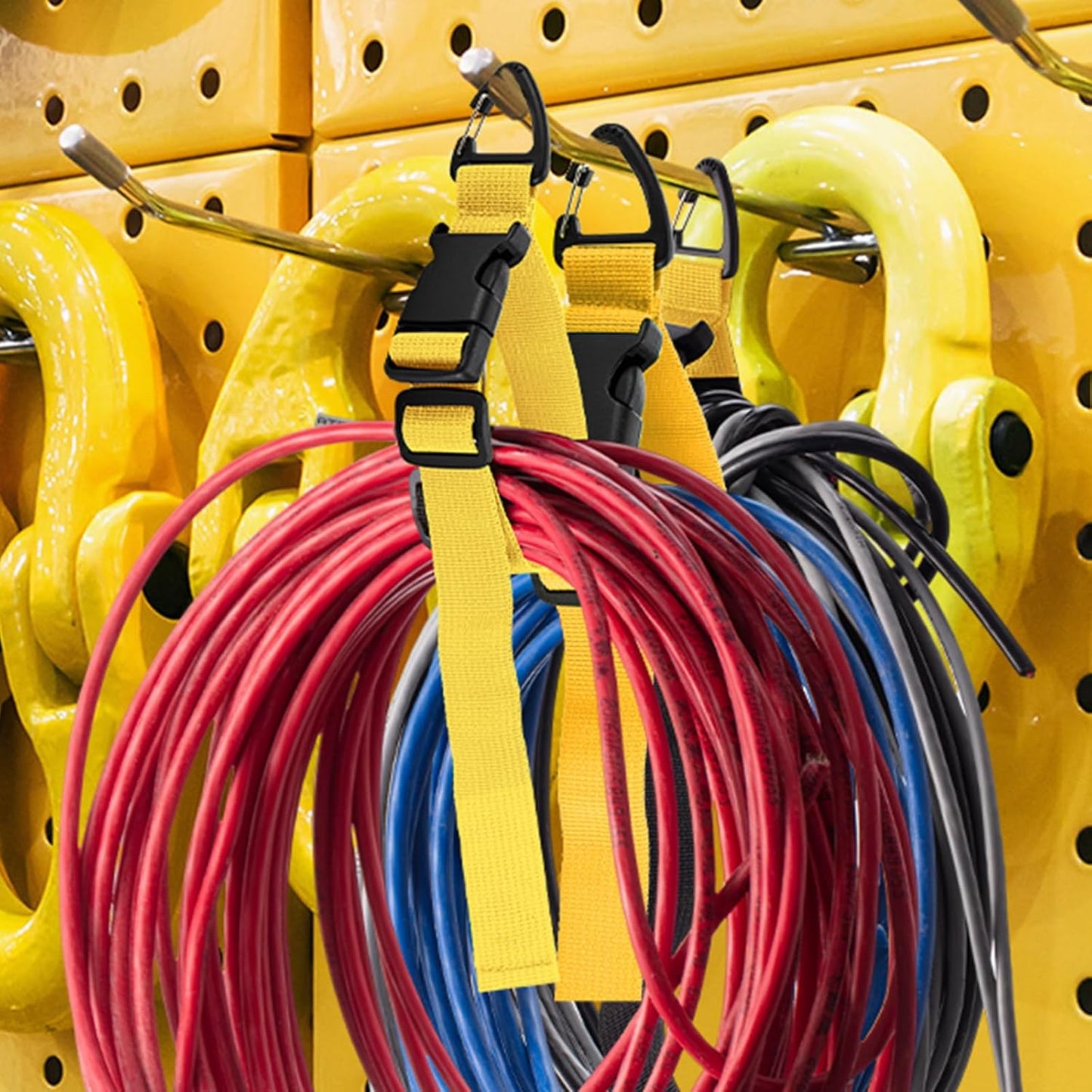 12 Pack 17 Inch Adjustable Extension Cord Holder Organizer with Triangle Clips for Garage Organization and Storage Heavy Duty Extension Cord Hanger for Men Workshop (Yellow)