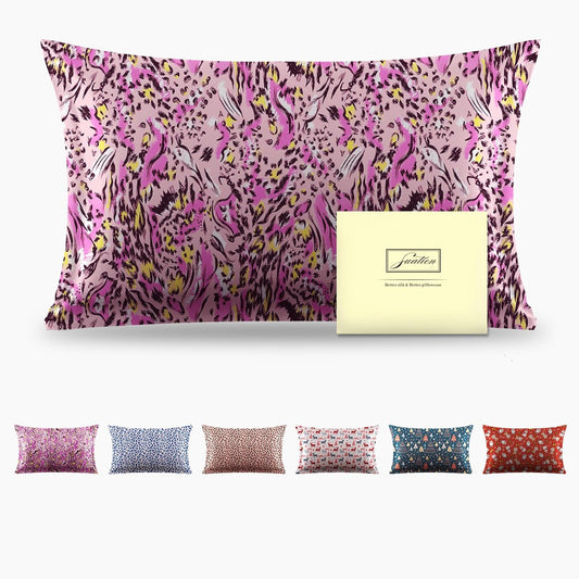 Mulberry Silk Pillowcase for Hair and Skin King Size Leopard Print Silk Pillow Cases with Zipper Soft Breathable Smooth Cooling Silk Pillow Covers for Sleeping (Pink Paint,20"X 36",1Pcs)