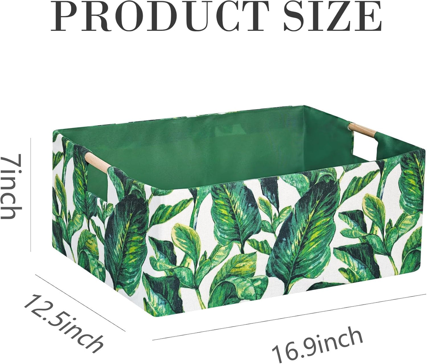 Storage Bin for Shelves Rectangle Closet Baskets Foldable Box with Handles Green Leaves Shelf Baskets Toy Boxes for Home Office Car Dormroom
