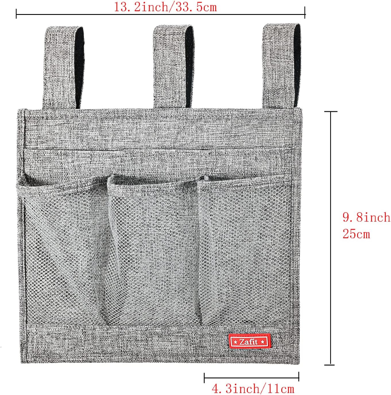 Linen Bedside Caddy, Bedside Storage Organizer for Hospital Beds, College Dorm Rooms or Baby Bed (Classic 4 Pockets Grey)