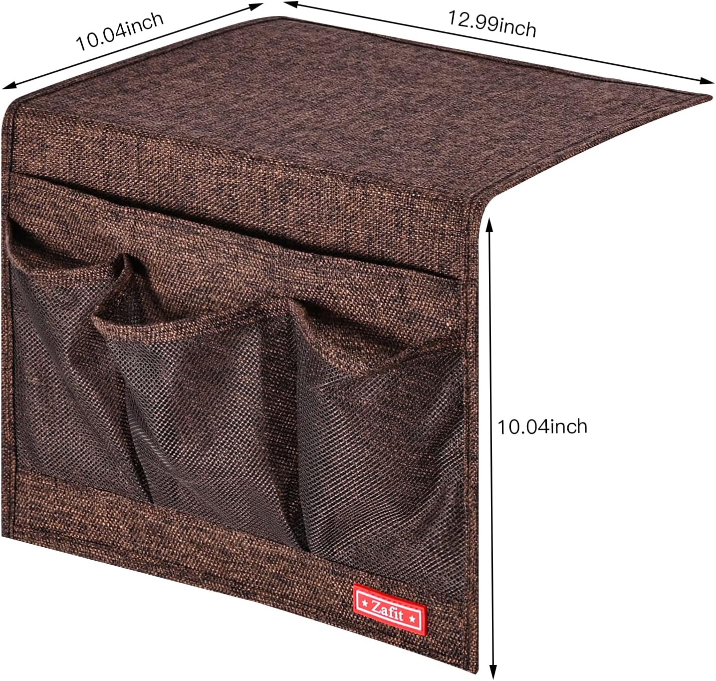 Linen 4 Pockets Bedside Caddy, Bedside Storage Organizer for Magazine, Remotes, Phone (Coffee, Classic 4 Pockets)