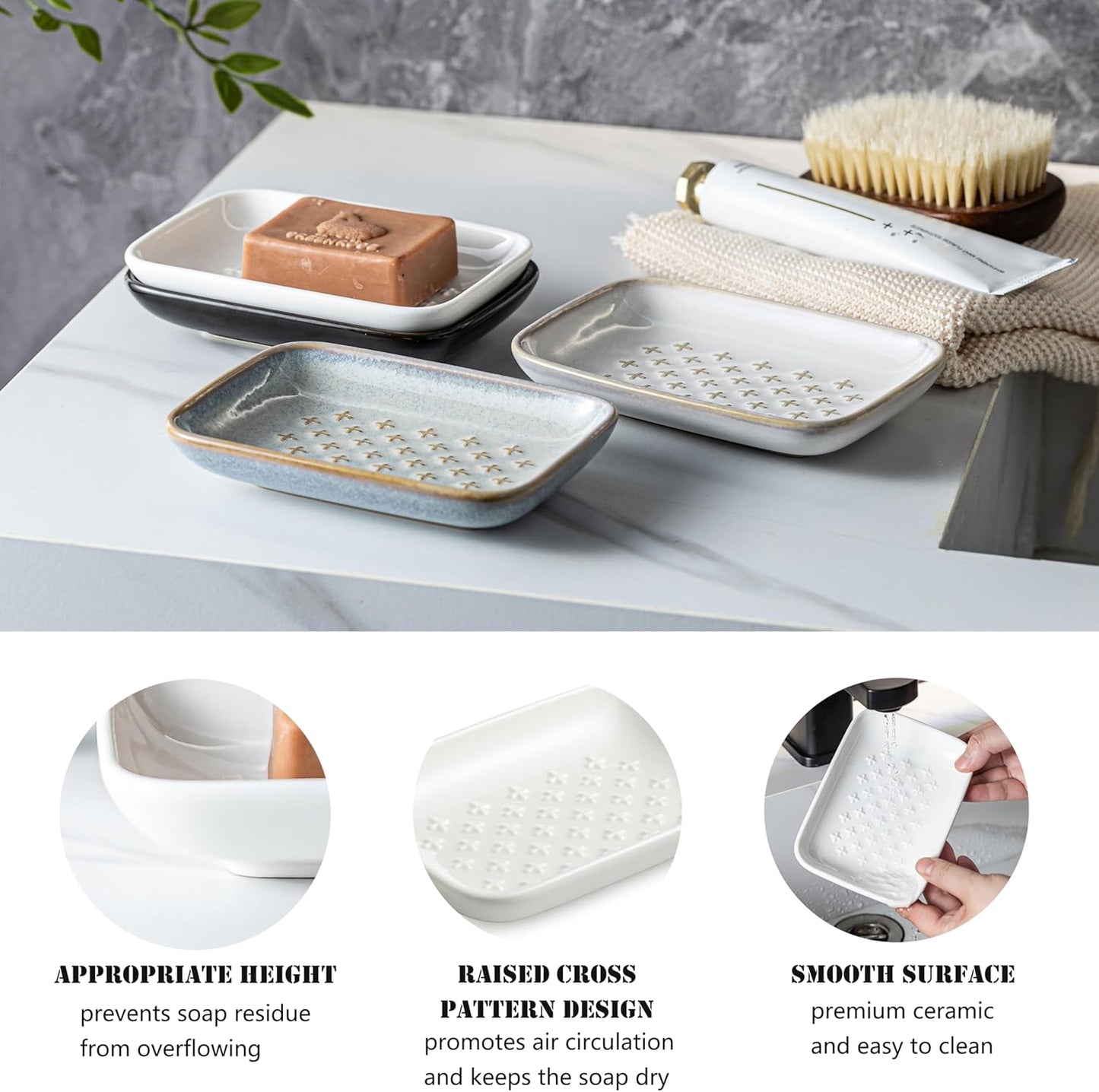 Gomakren Soap Dish, Shower Soap Holder, Christmas Ceramic Soap Dishes for Bar Soap Sponge Shampoo, Soap Saver Tray for Bathroom Kitchen Sink Counter, 5.5 Inch, White