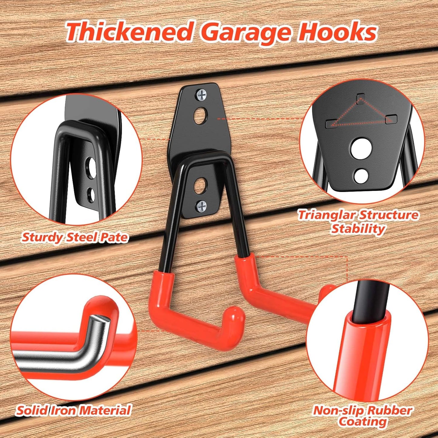 30 Pack Heavy Duty Garage Hooks,Solid Steel Wall Mount Hangers,with Anti-Slip Coating,for Hanging and Organising Ladder,Bike,Ropes,Broom,Garden,Yard and Power Tools