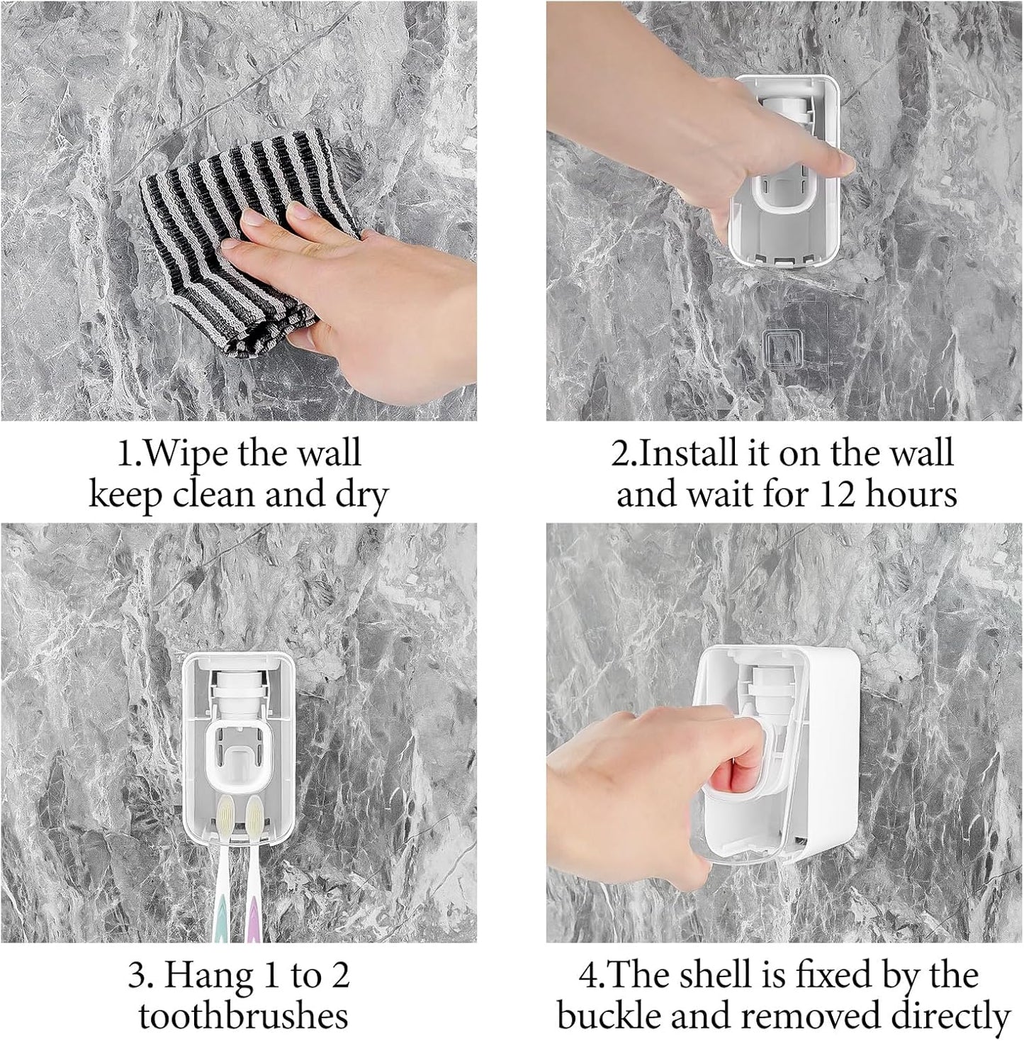 2 Slot Toothbrush Holder and Toothpaste Dispenser Wall Mounted, Automatic Toothpaste Squeezer, 2 in 1 Tooth Brush Toothpaste Organizer for Shower (Clear 2Pack)