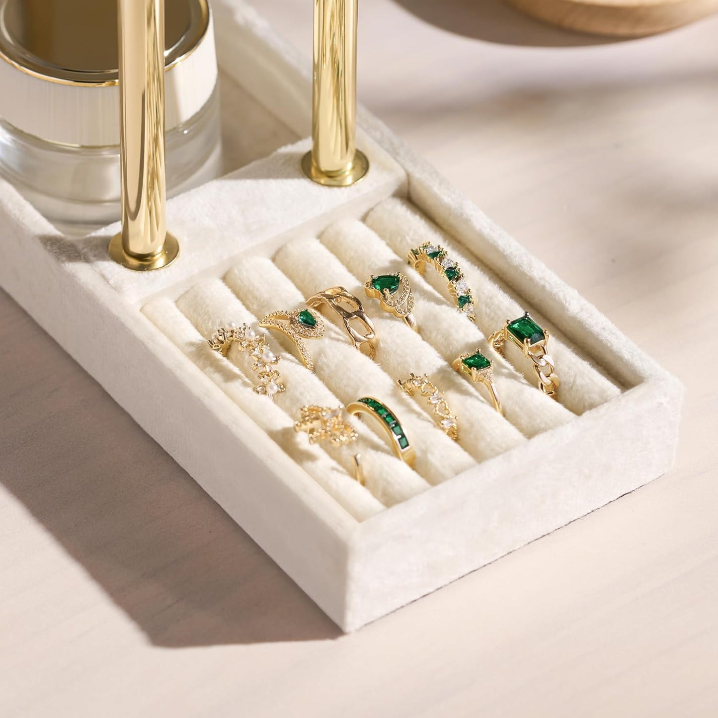 2 Tier Bracelet Holder Display - Detachable T Bar Beige Velvet Bracelet Holder, Jewelry Holder Organizer for Bracelet, Necklace, Earrings, Rings