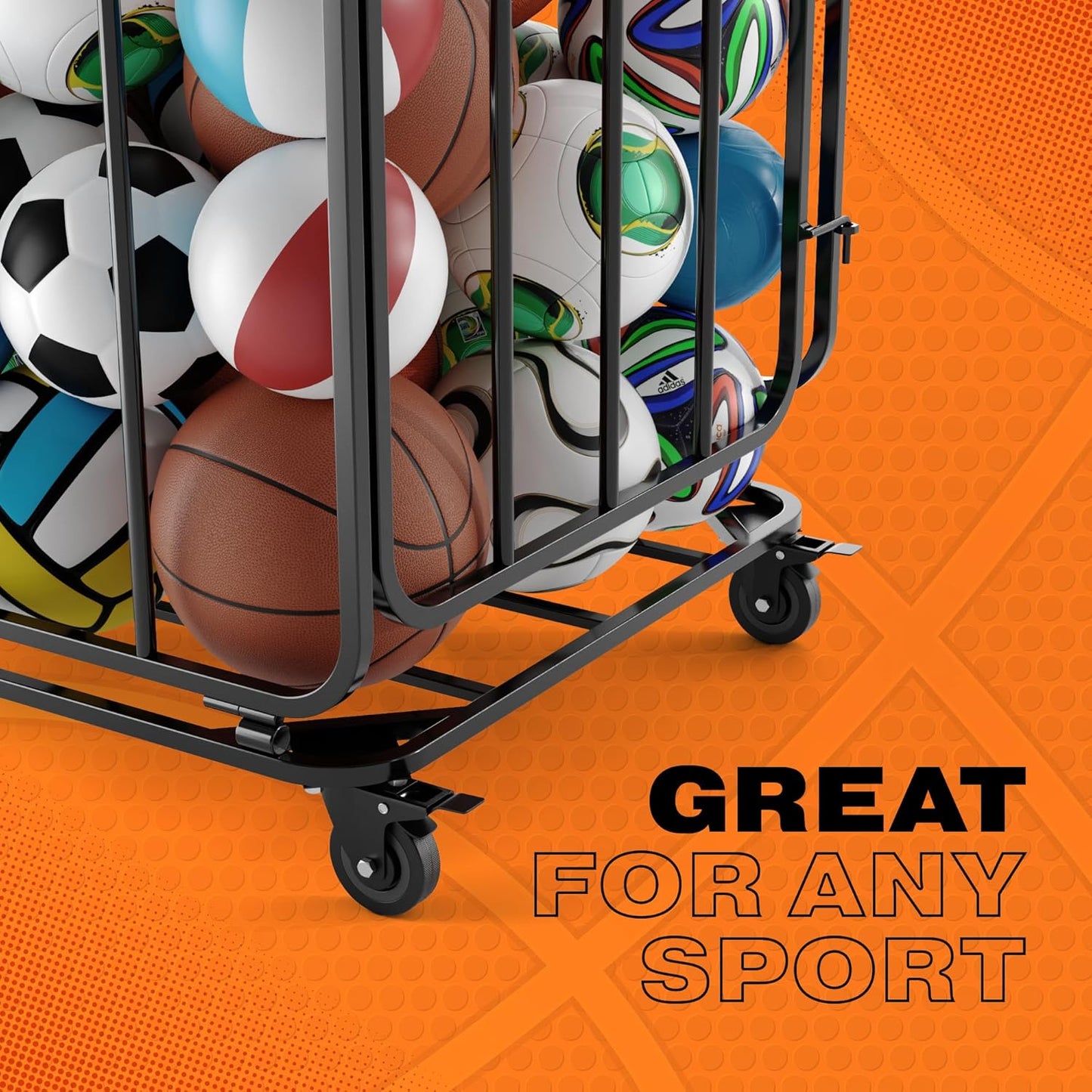 Houseables Ball Cart, Ball Storage, Basketball Cart, Basketball Storage Bin, Sports Equipment Organizer, Holder Cage with Wheels, Volleyball, Gym, Recess, Soccer, Playground, PE, Large Metal Basket