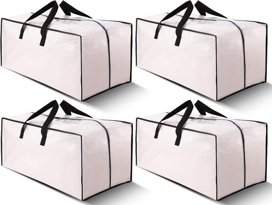 Cosy Family 4 Pack Heavy Duty Extra Large Moving Bags with Backpack Straps - Strong Handles & Zippers, Storage Totes For Space Saving, Fold Flat, Alternative to Moving Box (Set of 4, Clear)
