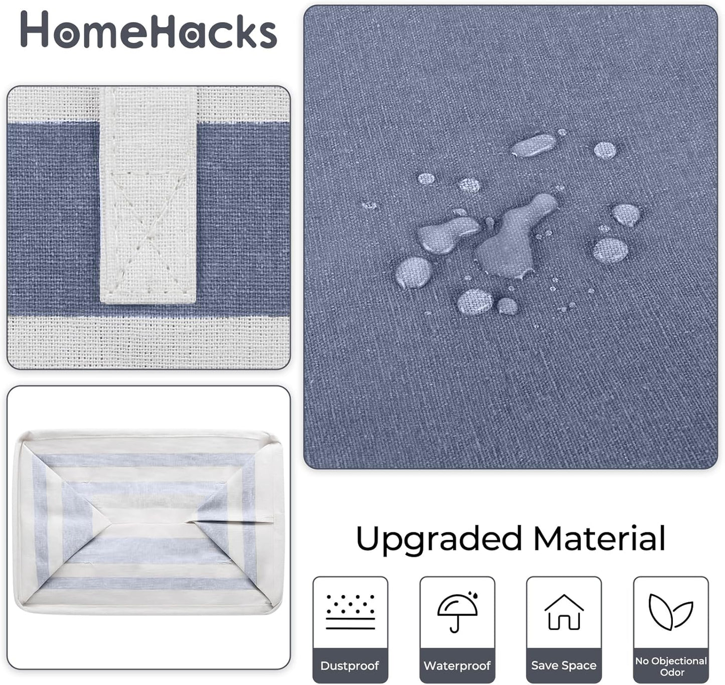 HomeHacks 2 Pack Large Laundry Baskets, Waterproof, Freestanding Laundry Hampers, Collapsible Clothes Hamper with Reinforced Handles in Laundry, College Dorm, Bathroom, Bedroom (Grey+Blue, 88Lx2)