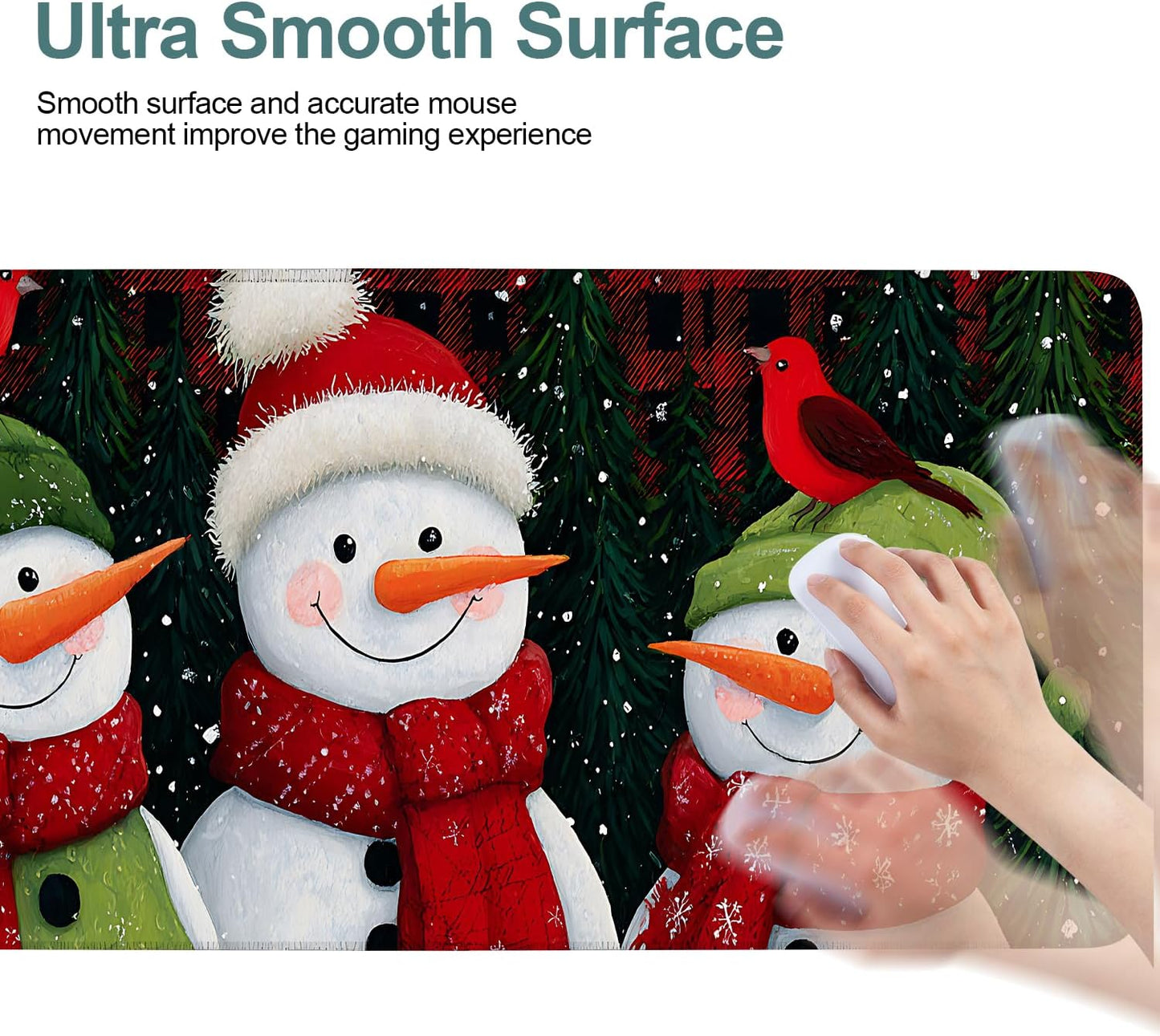 Three Snowmen Gaming Mouse Pad 31.5"x11.8"Desk Mat Anti-Slip Rubber Base & Durable Stitched Edges for Gamers Smooth Mouse Writing Surface for Desk Office/Home