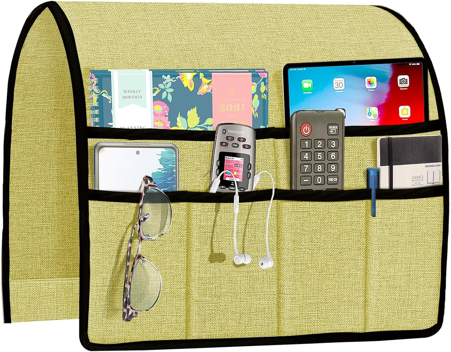 Joywell Remote Control Holder for Recliner Armchair Caddy Couch Armrest Organizer Sofa Arm Chair Caddie with 6 Pocket Storage for Magazine, Tablet, Phone, iPad, Yellow