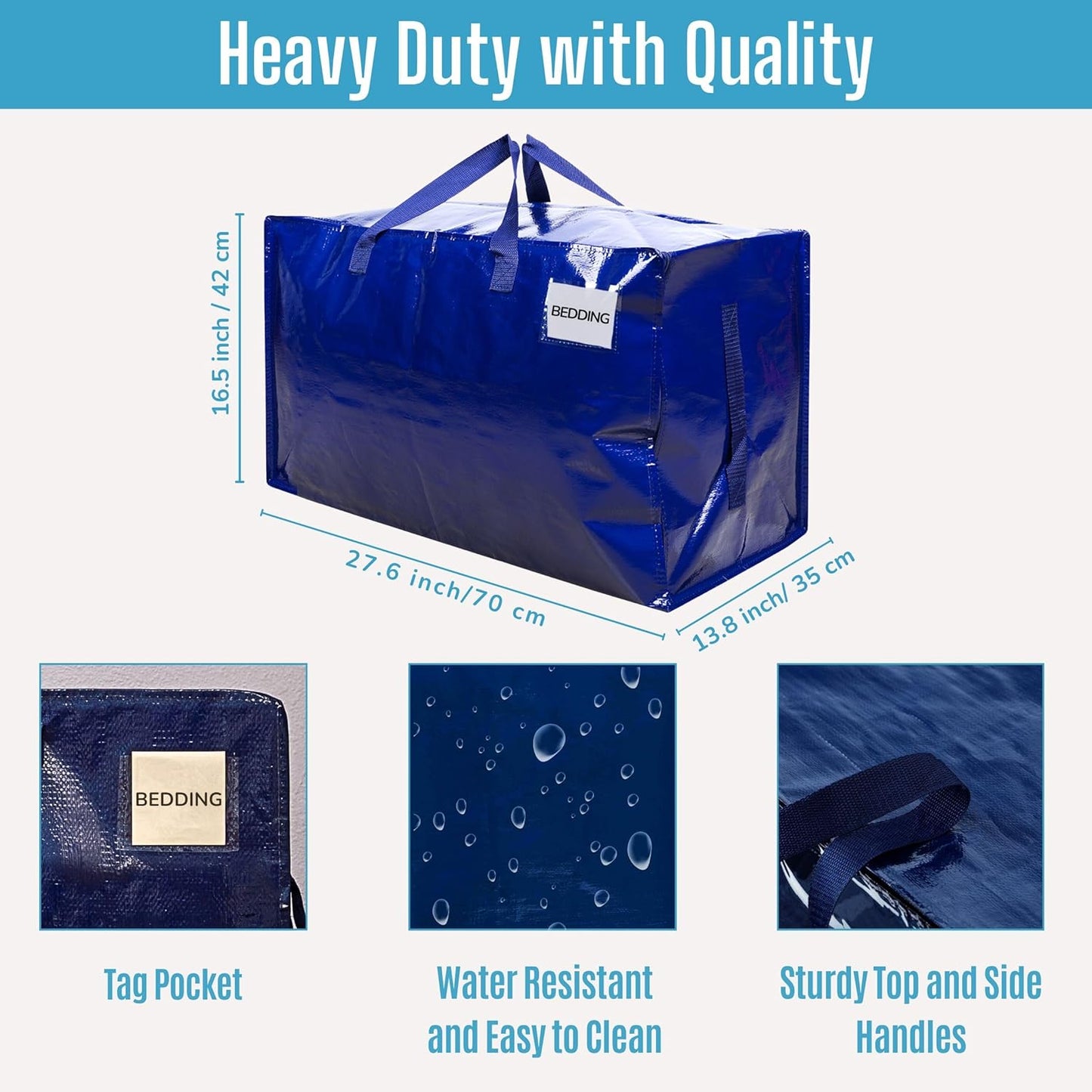 VENO 10 Pack Moving Bags and Large Christmas Decoration Storage Bins with lids. Alternative to Moving Boxes, Packing Supplies for College. Heavy Duty Totes (Blue, 10 Pack)