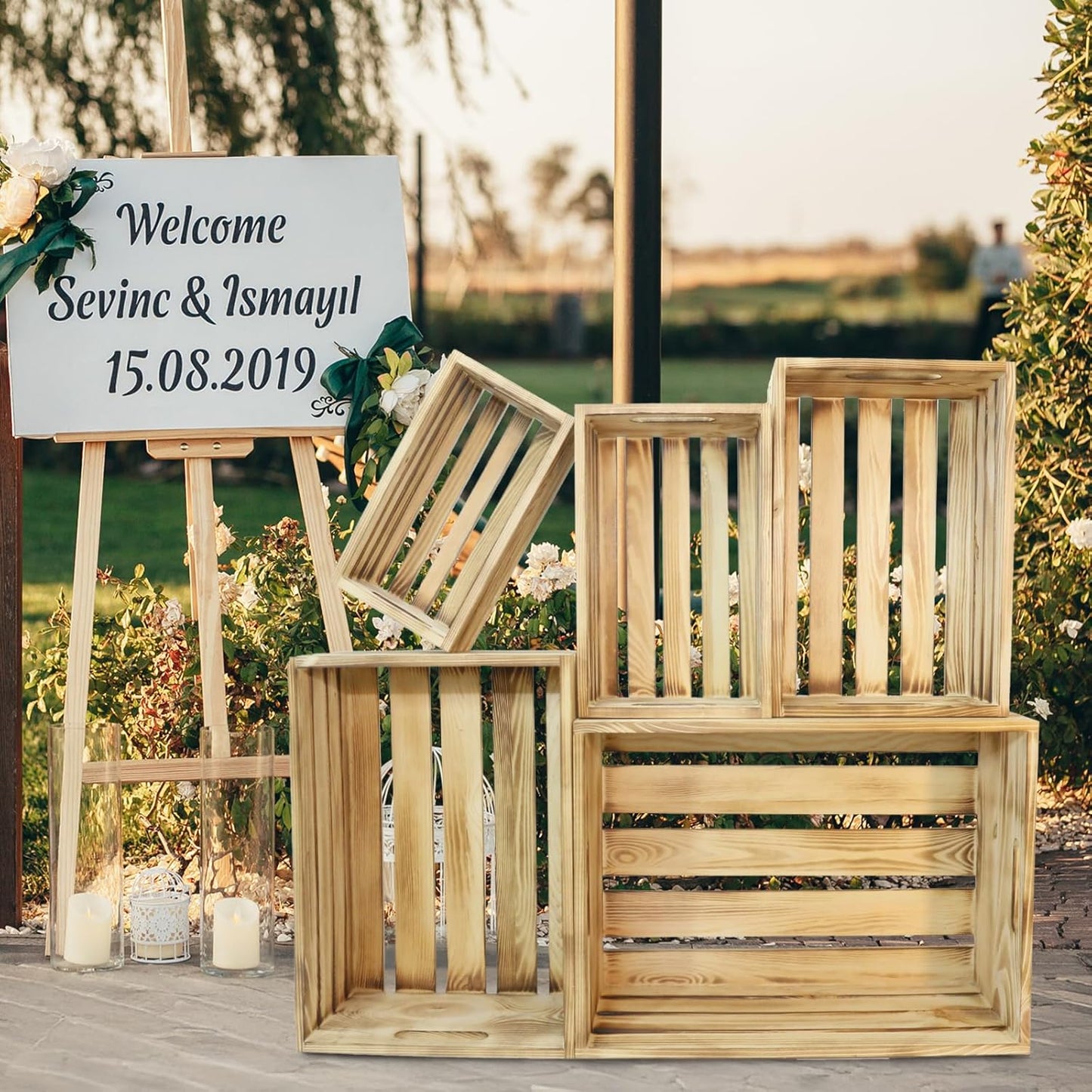 5 Pcs Decorative Wood Crates for Display, 5 Size Large Farmhouse Wooden Basket for Storage Container and Decorations, Rustic Nesting Crates Decor Boxes with Handle