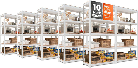 HOMEDANT House 5-Tier Laminated Metal Shelving Unit Adjustable Storage Utility Rack Heavy Duty Shelves Organization Multipurpose Shelf Kitchen Garage Pantry Closet 10Pack