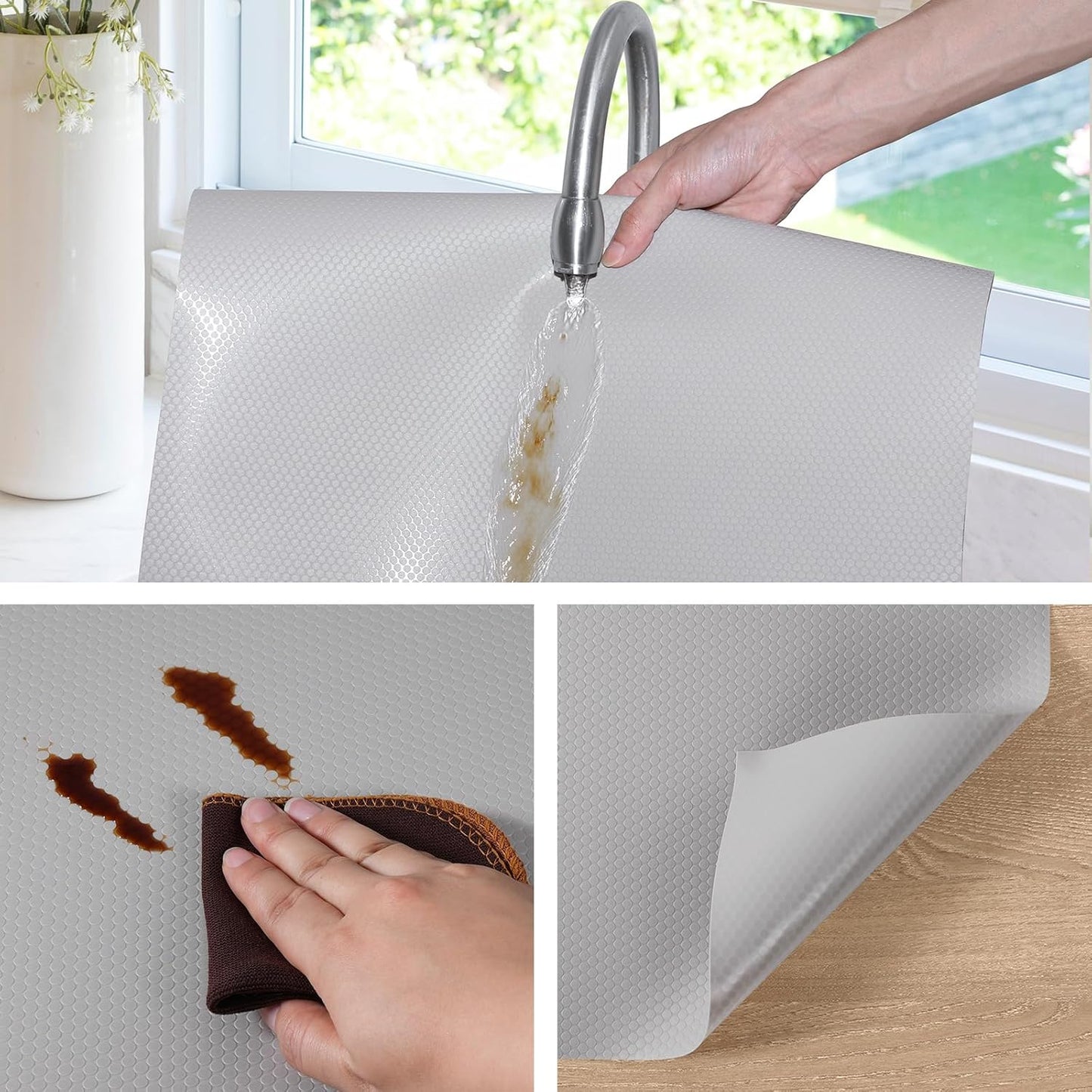 Light Gray Shelf Liners for Kitchen Cabinets Non Adhesive Drawer Liner for Bathroom Waterproof Refrigerator Liners for Shelves Fridge Plastic Mats Cabinet Cupboard Liner 23.6 x 393.7 Inches