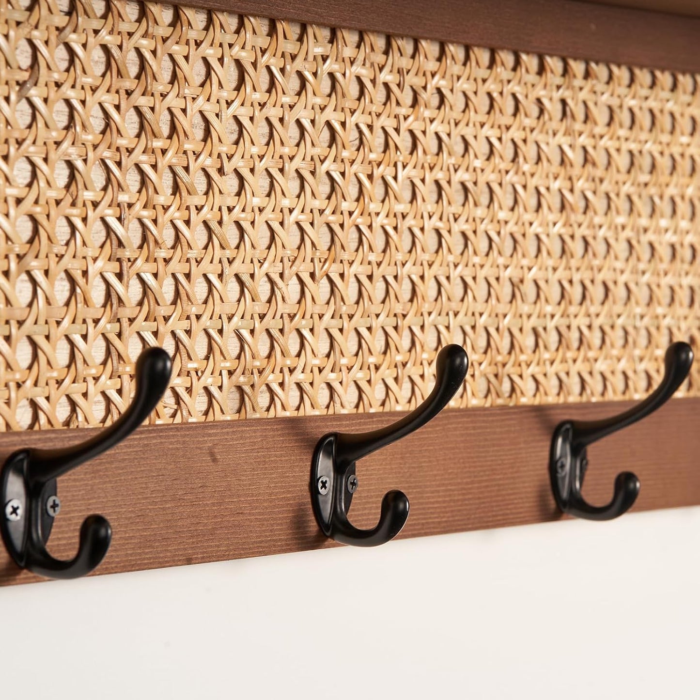 Coat Rack Wall Mount with Hooks & Shelf - Wooden Entryway Organizer for Hanging Coats, Keys, Hangers - Space Saving Durable Wood Holder for Hallway, Bedroom, Office-The Rattan Model