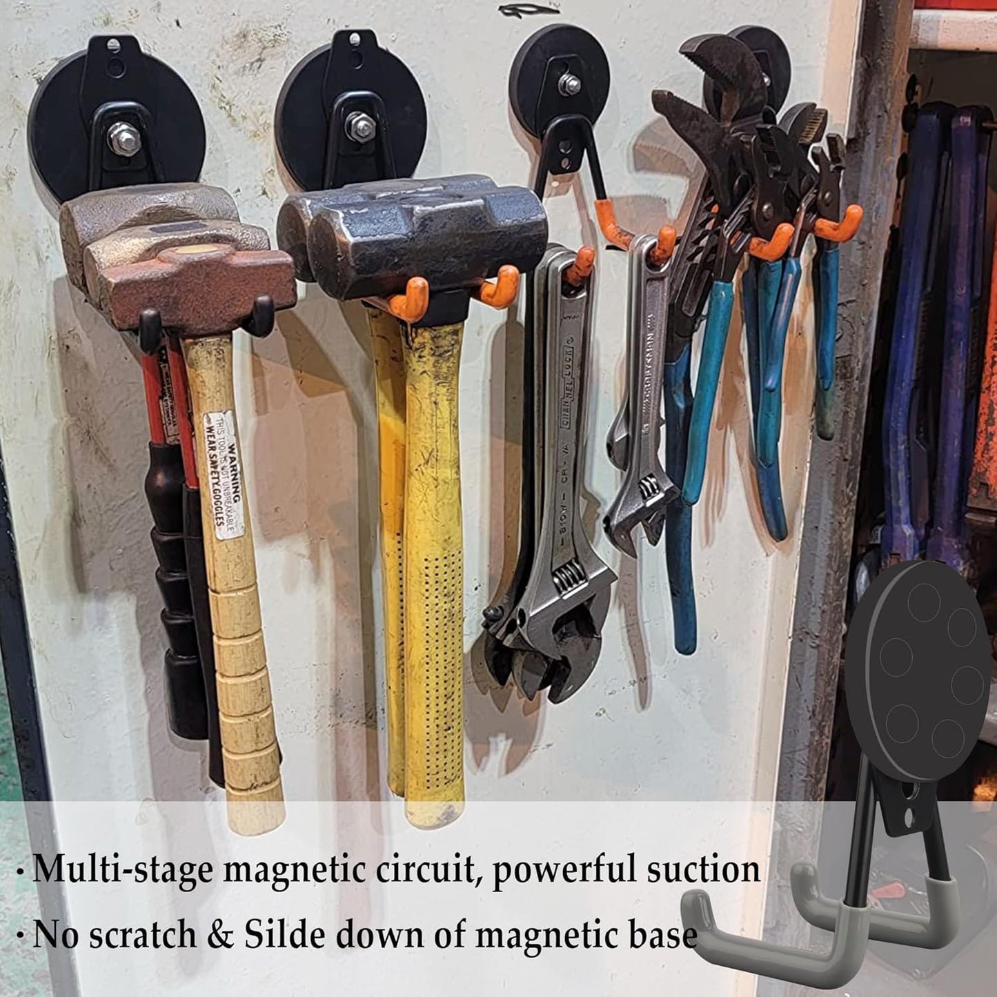 ULIBERMAGNET Heavy Duty Magnetic Hooks,Strong Large Magnet Hooks for Power Drill,Garden Tools, Hose,Pegboard,Garage, Workshop,2 Pack Magnetic Storage Hooks for Indoor Outdoor Hanging(Gray)
