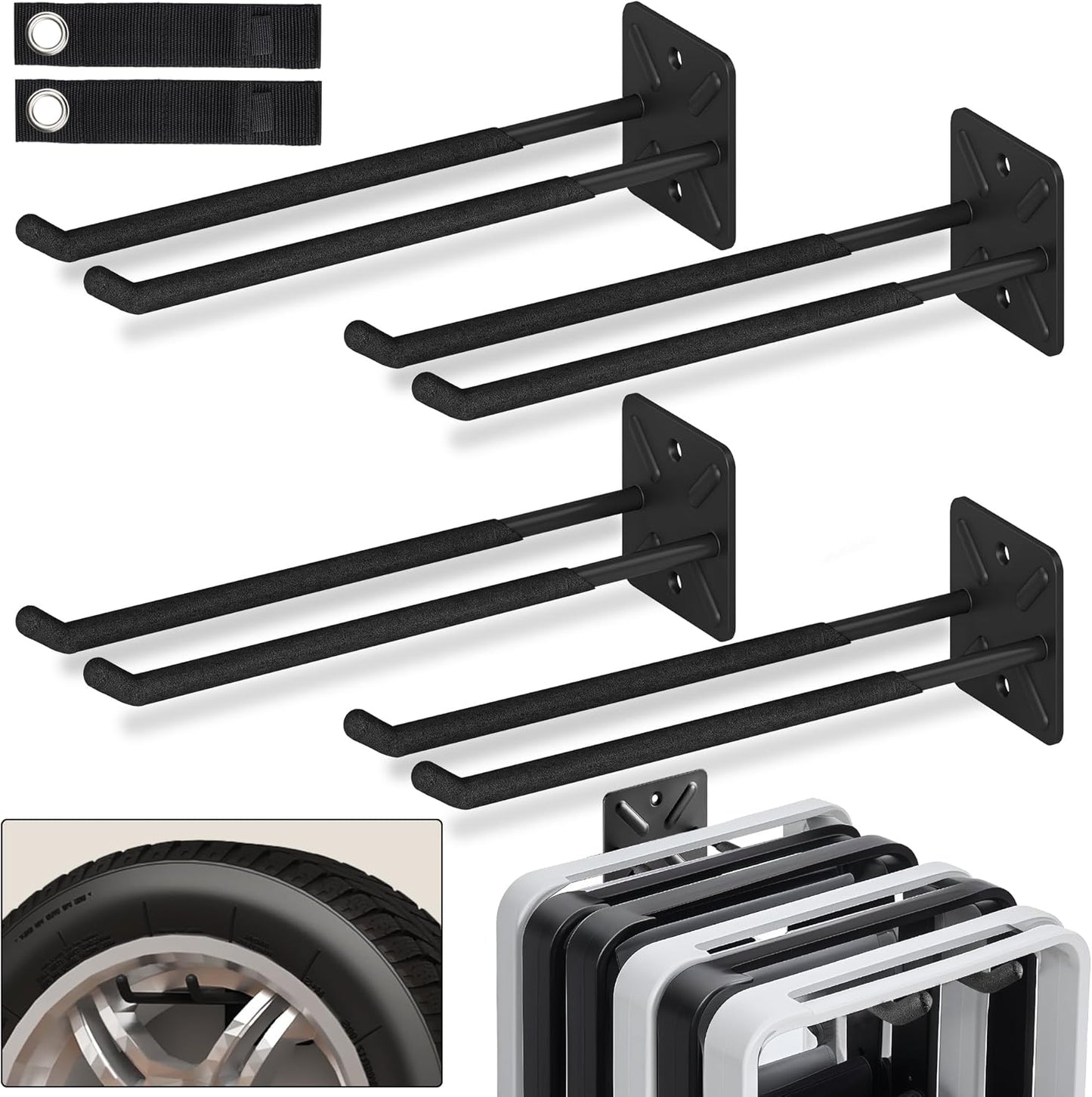 Nacial Garage Hooks, Heavy Duty Garage Hooks, 12.4 Inch Wall Mount Hangers, Max Load 200 lbs Garage Storage Utility Hook for Car Tires, Ladders, Chairs, Strollers, Power Tools, Garden Tools - 4 Pack