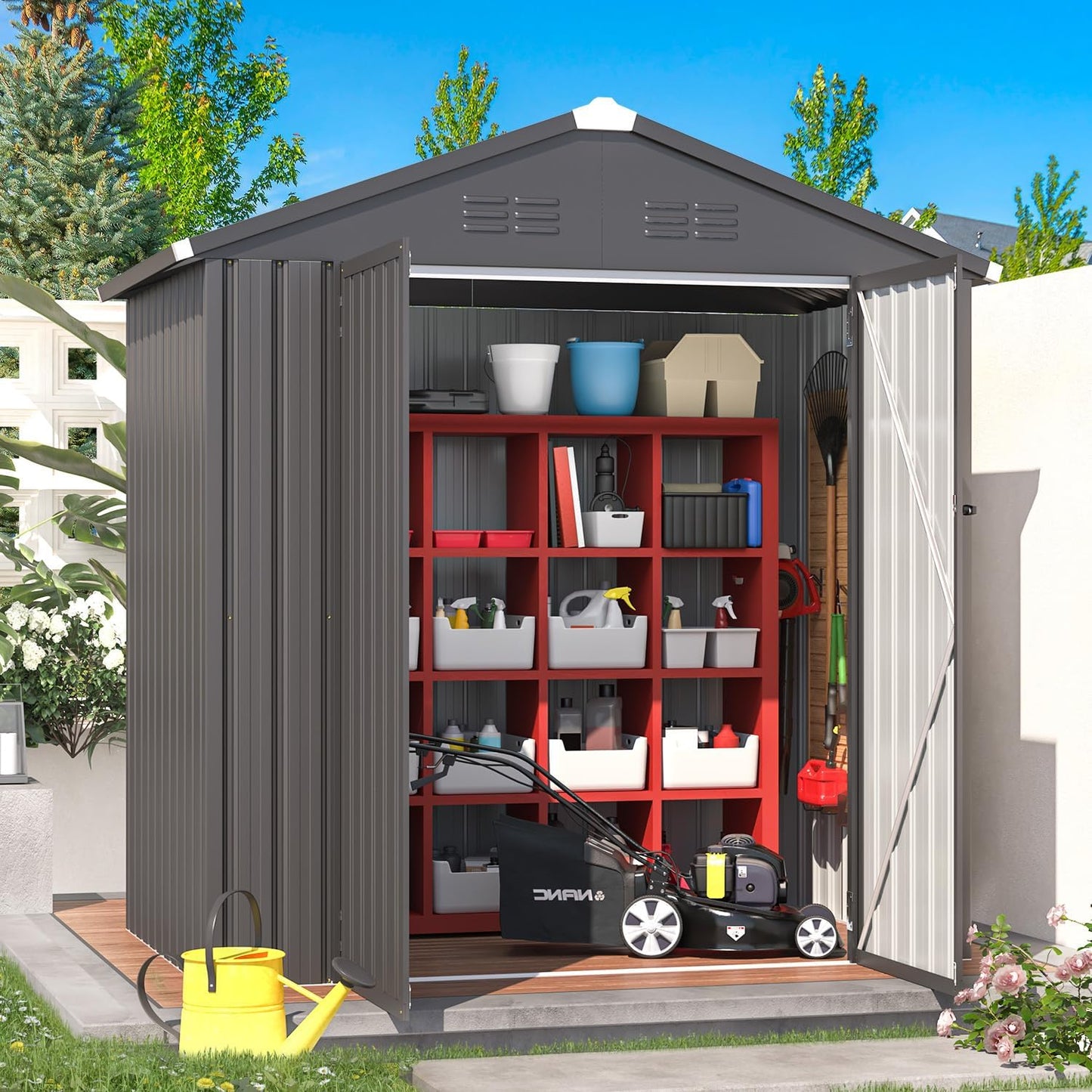 AECOJOY 6' x 4' Outdoor Storage Shed, Dark Grey 4x6 Metal Sheds & Outdoor Storage Clearance, Utility and Tool Garden Shed with Lockable Doors for Backyard, Patio, Outside Use