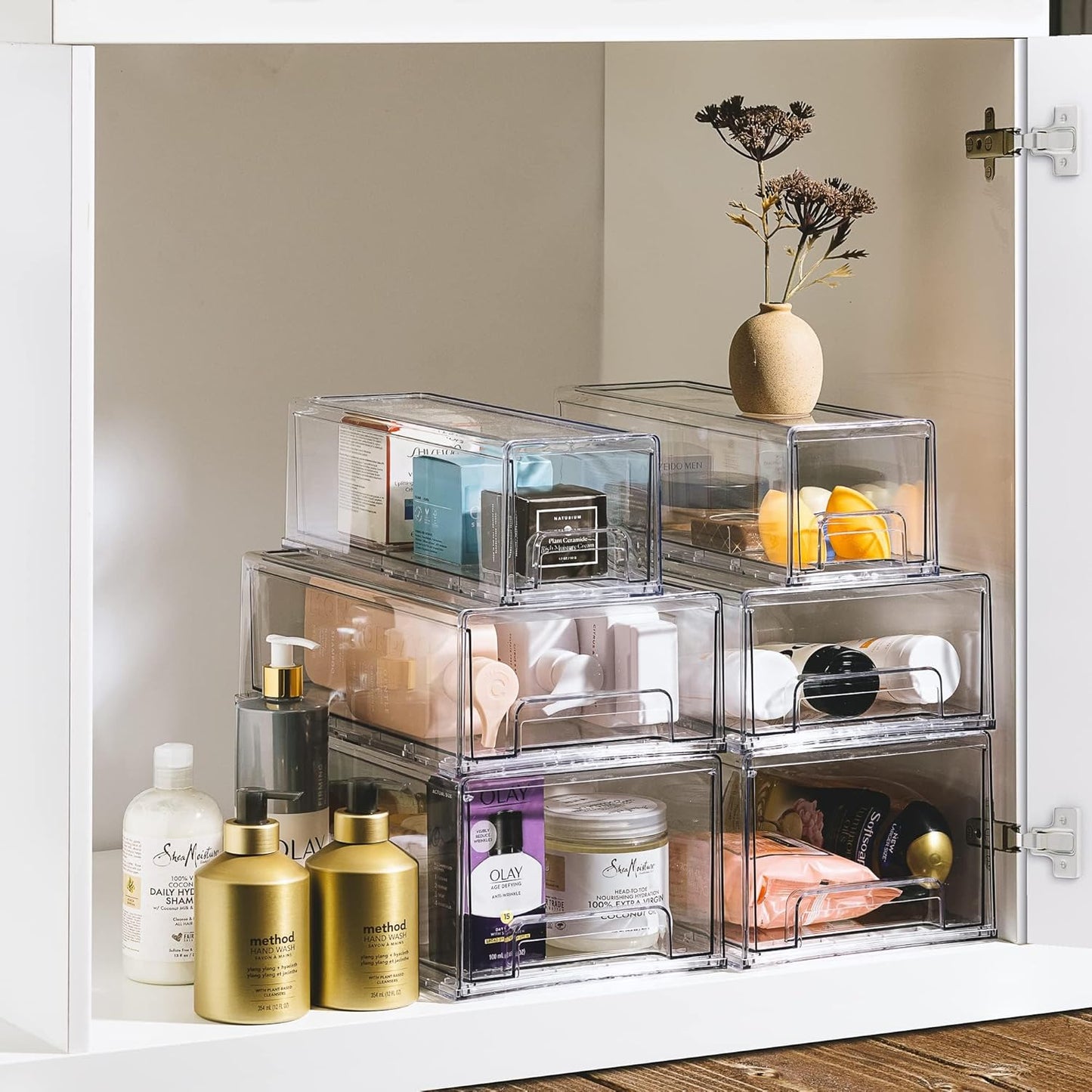 Sorbus Plastic Storage Bins Stackable Clear Pantry Organizer Box Bin for Organizing Kitchen Fridge, Food, Snack Pantry, Fruit, Vegetables, Bathroom, Wide & Narrow Deep (6 Pack)