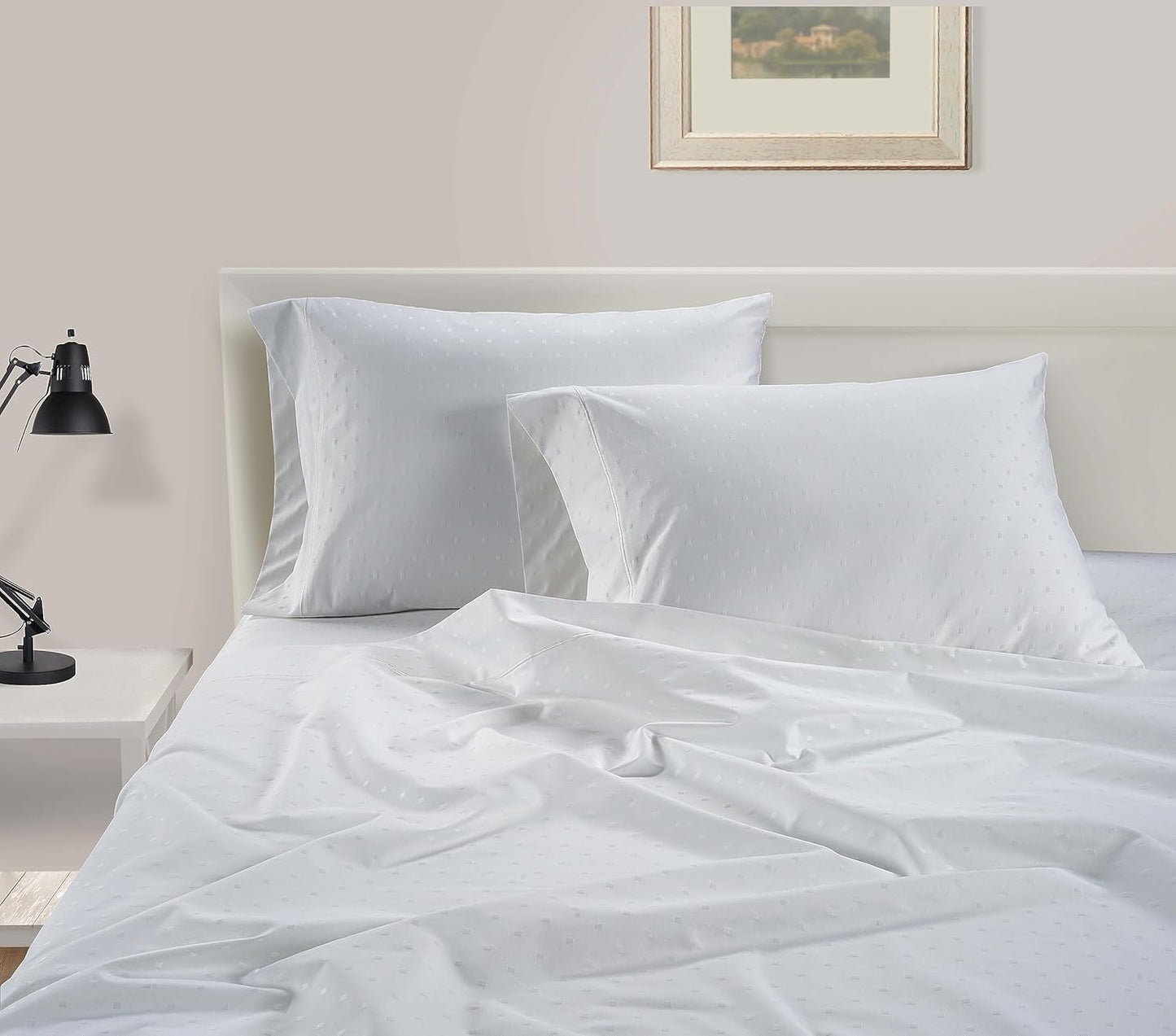 LANE LINEN Pillows Queen Size Set of 2, Soft 100% Egyptian Cotton, Cool & Smooth 1000 Thread Count Pillow Cases - Swiss Dot - White